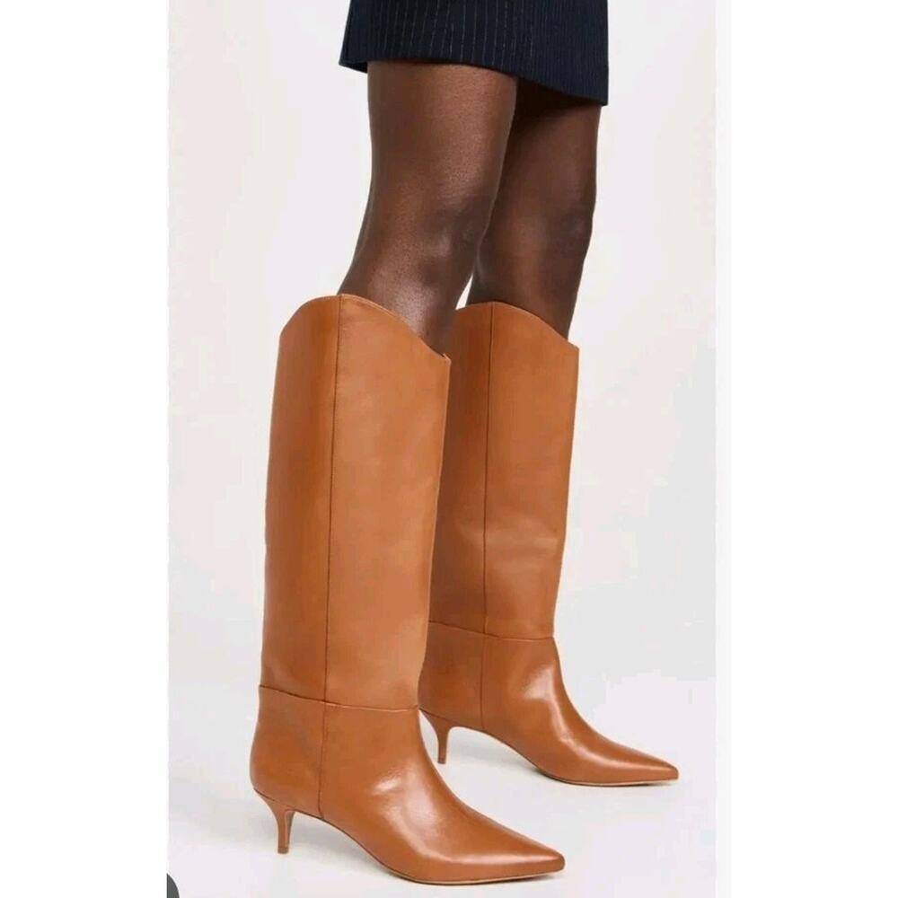 Schutz Maryana Butterscotch Brown Kitten Heel Wide Calf Knee Boots Leather 7.5